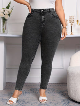 jkthpu-45 Comfy Oversized Womens Elastic Waist Jeans