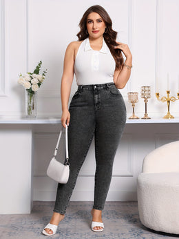 jkthpu-45 Comfy Oversized Womens Elastic Waist Jeans