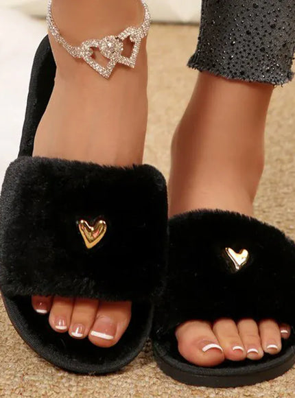 KissICON Concise Heart Detor Fur Slippers Women Winter Soft