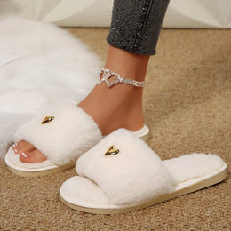 KissICON Concise Heart Detor Fur Slippers Women Winter Soft