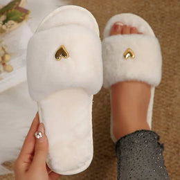 KissICON Concise Heart Detor Fur Slippers Women Winter Soft