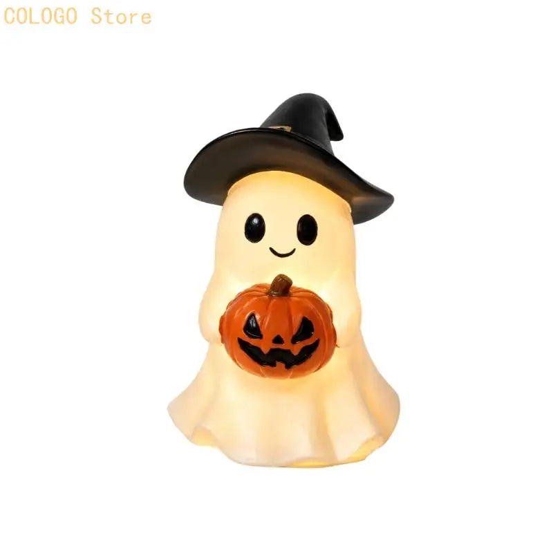 KissICON cord with light / CN Halloween Shelf Decors Light Up Figurine with Friendly Ghostly and Pumpkin, Resins Tabletop Accent for Home and Party Styling