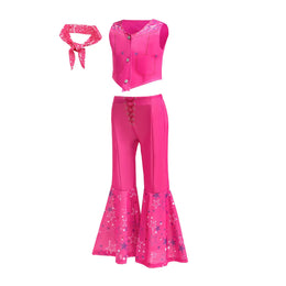 KissICON Costume 01 / 4T(TAG 120) 2026 Movie Descendant Red Role Playing Costume 3PCS Suit Coat+Dress+Flared Pants Halloween Girls The Rising of Red Clothing Set