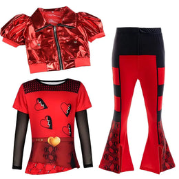 KissICON Costume 02 / 11-12T(TAG 160) 2026 Movie Descendant Red Role Playing Costume 3PCS Suit Coat+Dress+Flared Pants Halloween Girls The Rising of Red Clothing Set