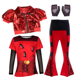 KissICON Costume 03 / 11-12T(TAG 160) 2026 Movie Descendant Red Role Playing Costume 3PCS Suit Coat+Dress+Flared Pants Halloween Girls The Rising of Red Clothing Set