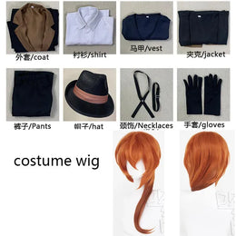 KissICON costume and wig / XS（old） Nakahara Chuuya Cosplay Costume  Include Hat Uniform Trench Coat Pants Big Size Outfits Halloween Party for Comic Con