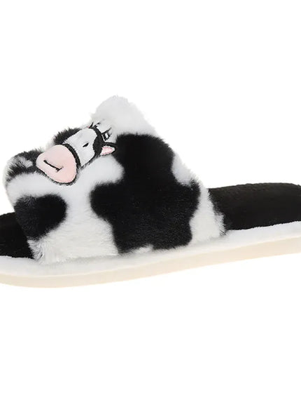 KissICON Cozy Cartoon Cow Slippers for Women Winter Flat