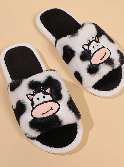 KissICON Cozy Cartoon Cow Slippers for Women Winter Flat