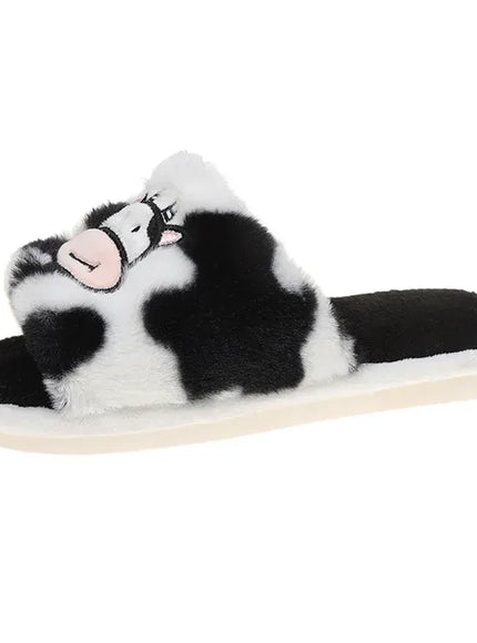 KissICON Cozy Cartoon Cow Slippers for Women Winter Flat