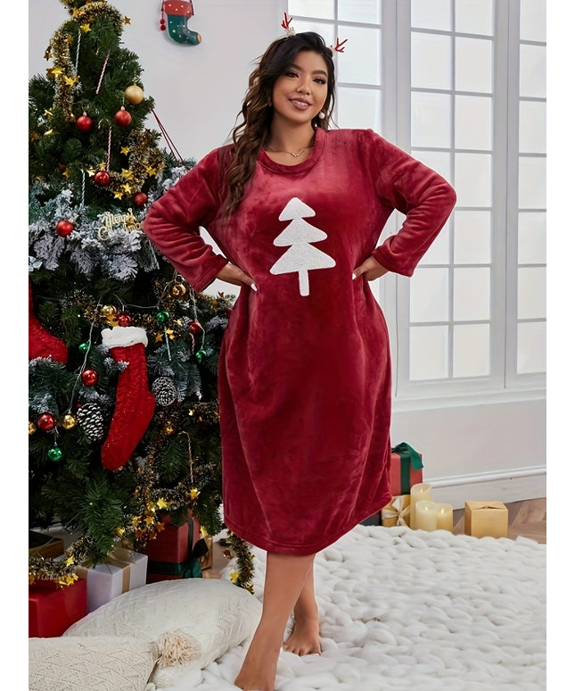 KissICON Cozy Christmas Tree Plush Curve Sleep Dress