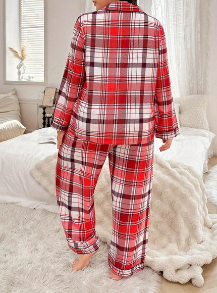 KissICON Cozy Curve Red Brown Plaid Loungewear Set