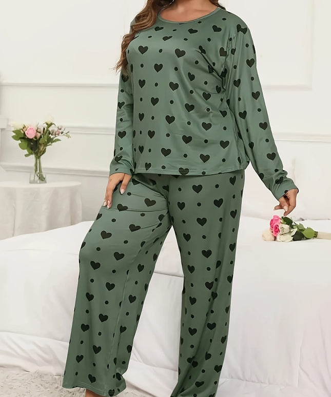 jkthpu-45 Cozy Fleece Polka Dot Heart Loungewear Set