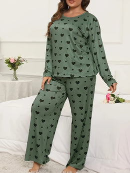 jkthpu-45 Cozy Fleece Polka Dot Heart Loungewear Set