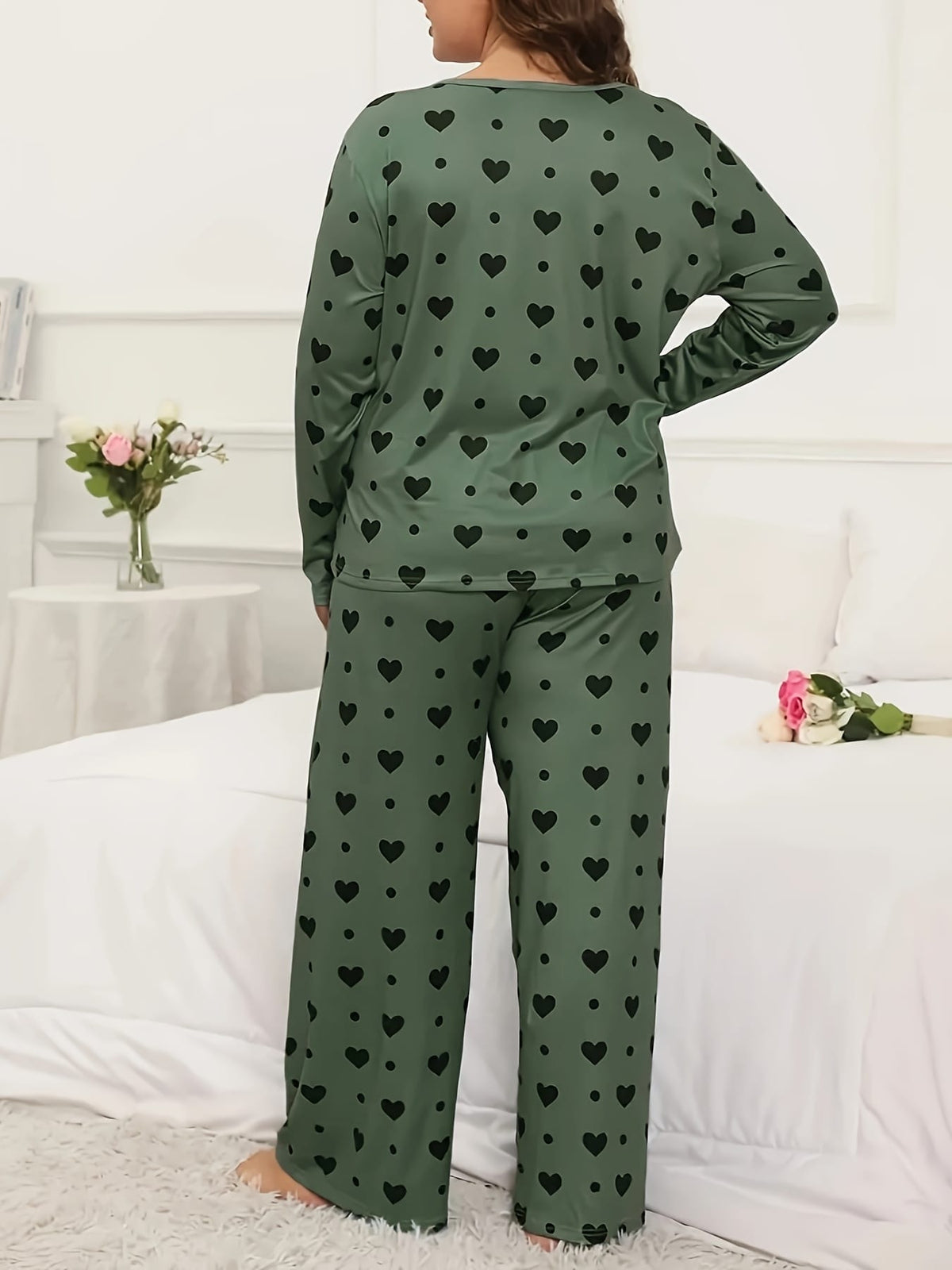 jkthpu-45 Cozy Fleece Polka Dot Heart Loungewear Set