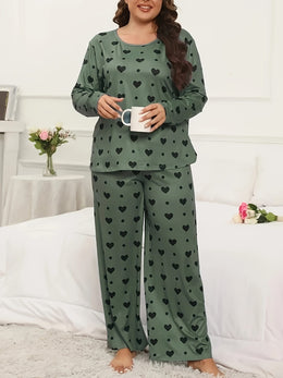 jkthpu-45 Cozy Fleece Polka Dot Heart Loungewear Set
