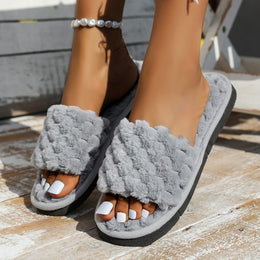 jkthpu-45 Cozy Geometric Fleece Slippers Soft Warm NonSlip Comfort