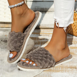 jkthpu-45 Cozy Geometric Fleece Slippers Soft Warm NonSlip Comfort
