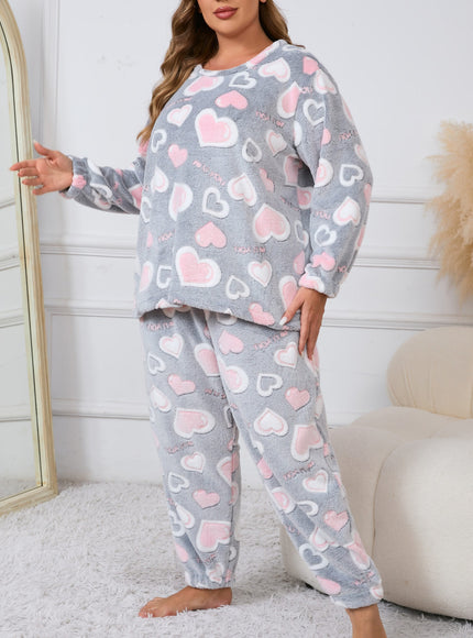 jkthpu-45 [Cozy Heart Pattern Pajama Set] 2 Piece Plus