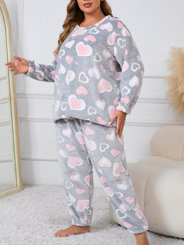 jkthpu-45 [Cozy Heart Pattern Pajama Set] 2 Piece Plus