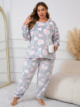 jkthpu-45 [Cozy Heart Pattern Pajama Set] 2 Piece Plus