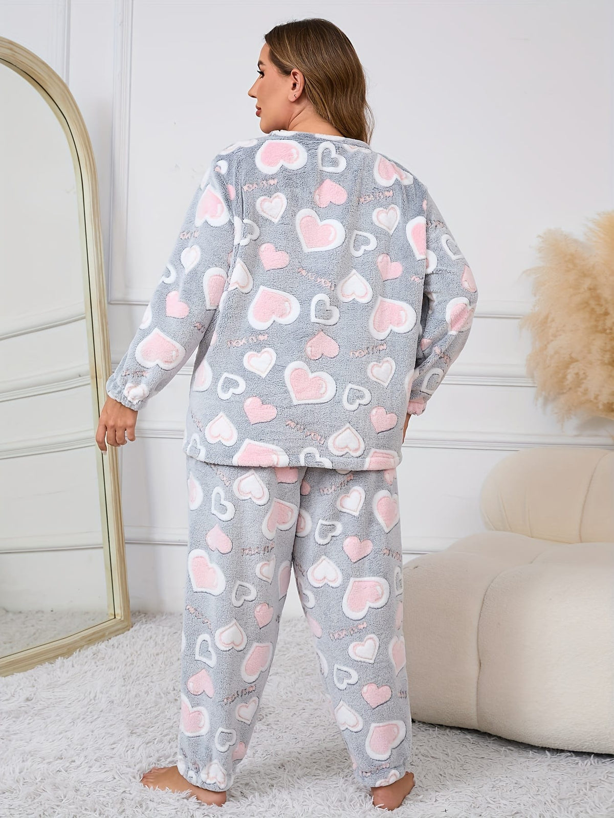 jkthpu-45 [Cozy Heart Pattern Pajama Set] 2 Piece Plus