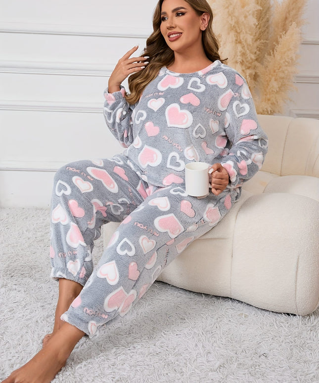 jkthpu-45 [Cozy Heart Pattern Pajama Set] 2 Piece Plus