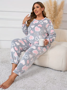 jkthpu-45 [Cozy Heart Pattern Pajama Set] 2 Piece Plus