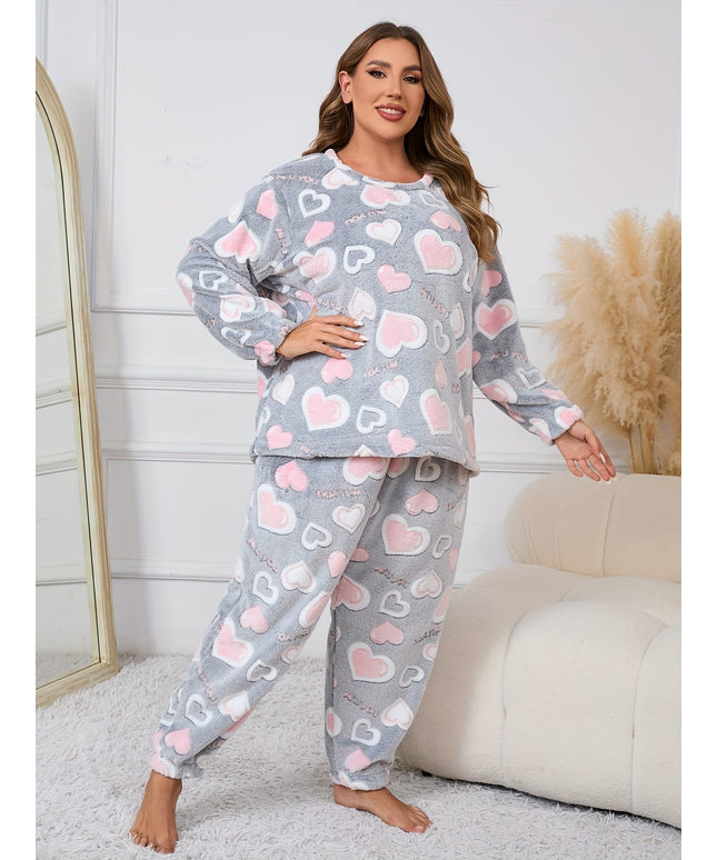 jkthpu-45 [Cozy Heart Pattern Pajama Set] 2 Piece Plus