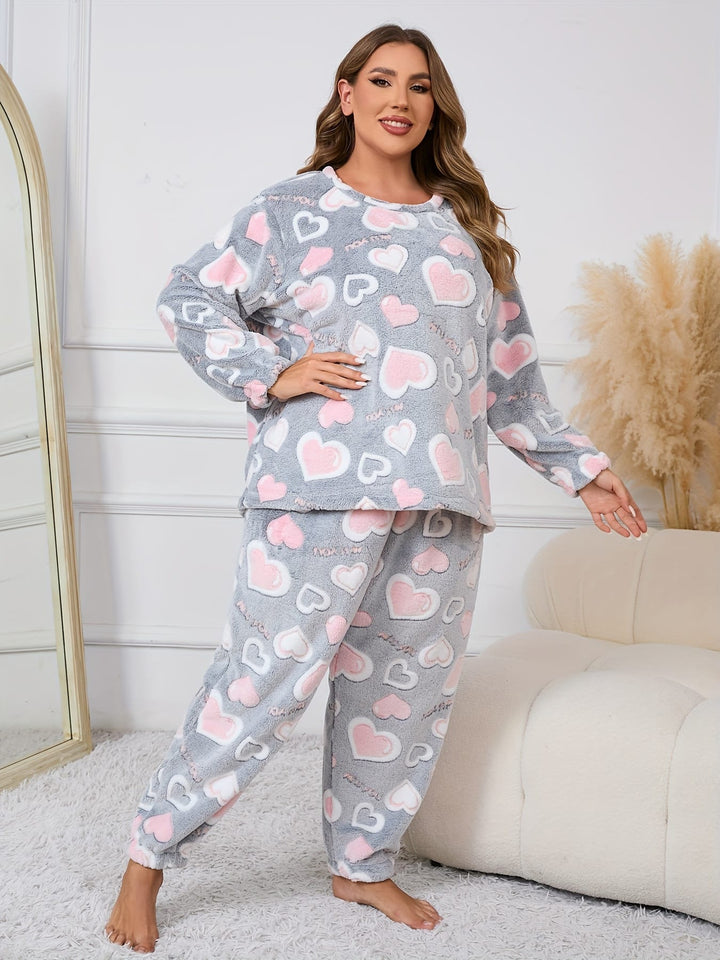 [Cozy Heart Pattern Pajama Set] 2 Piece Plus