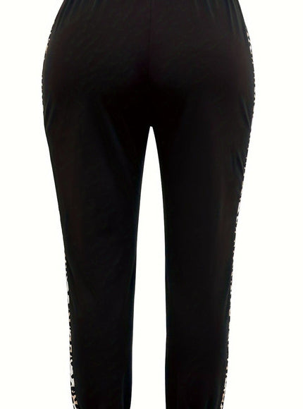 jkthpu-45 Cozy Leopard Print Joggers Womens Comfy Casual Sweatpants
