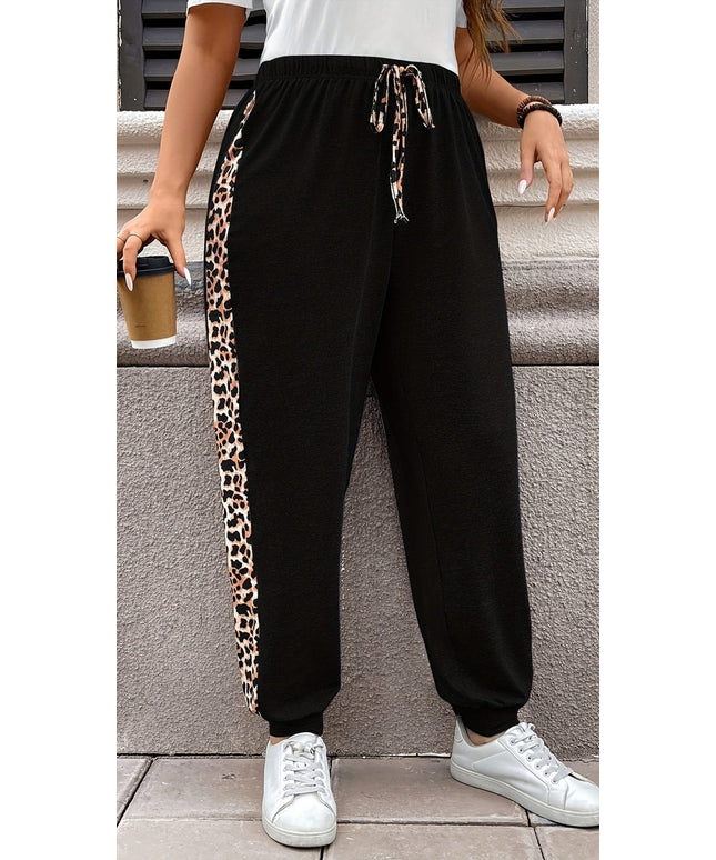 jkthpu-45 Cozy Leopard Print Joggers Womens Comfy Casual Sweatpants