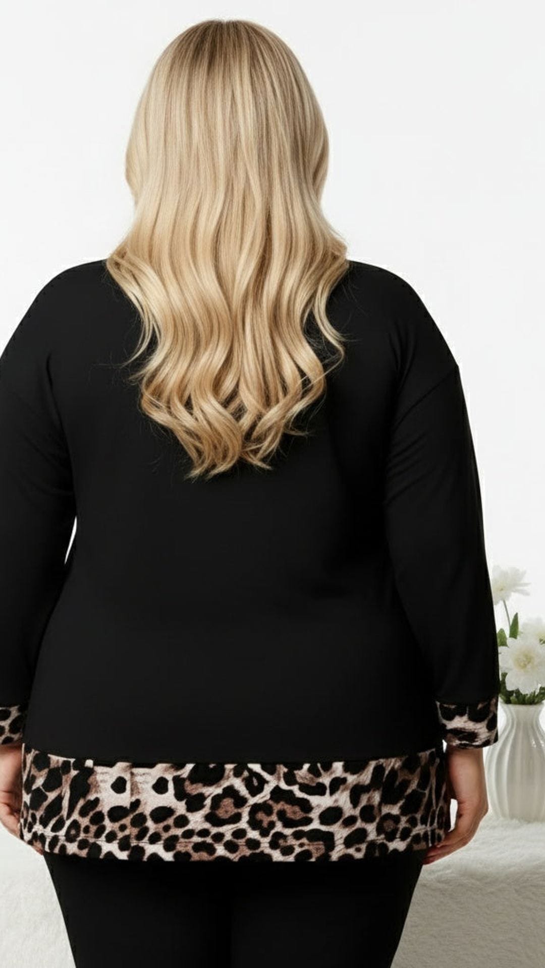 jkthpu-45 Cozy Leopard Print Long Sleeve Pullover Top with Chain