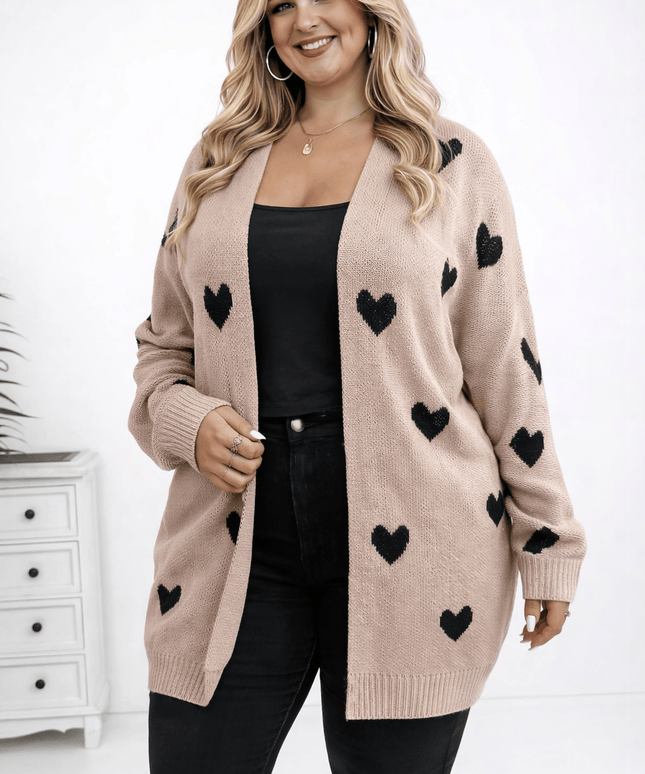 KissICON Knitwear Cozy Plus Size Heart Cardigan for Casual Comfort