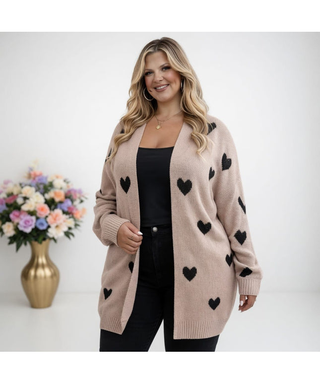 KissICON Knitwear Cozy Plus Size Heart Cardigan for Casual Comfort