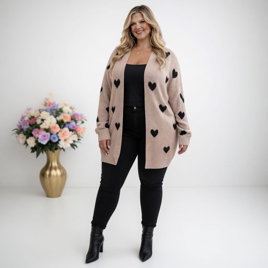 KissICON Knitwear Cozy Plus Size Heart Cardigan for Casual Comfort
