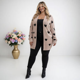 KissICON Knitwear Cozy Plus Size Heart Cardigan for Casual Comfort
