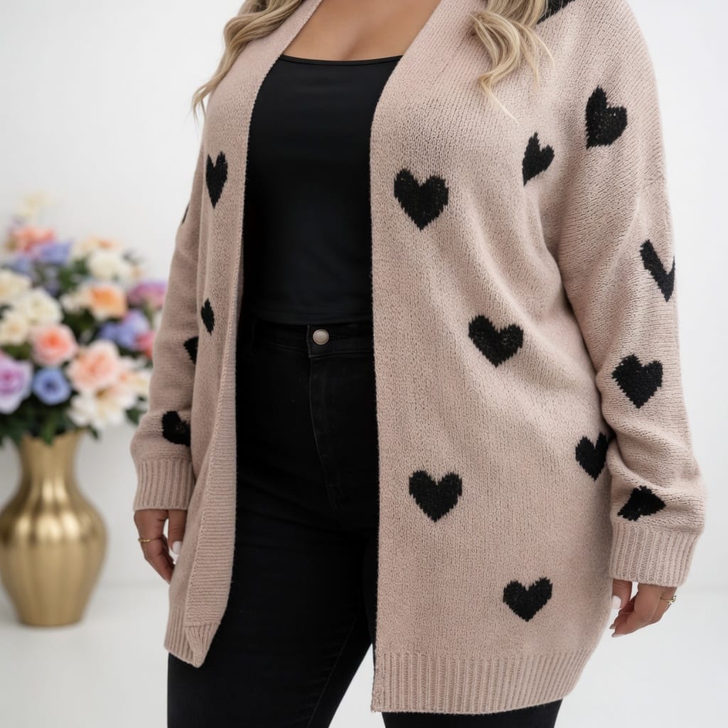 KissICON Knitwear Cozy Plus Size Heart Cardigan for Casual Comfort
