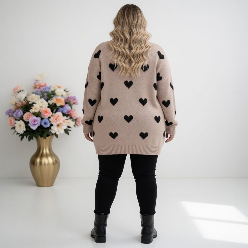 KissICON Knitwear Cozy Plus Size Heart Cardigan for Casual Comfort