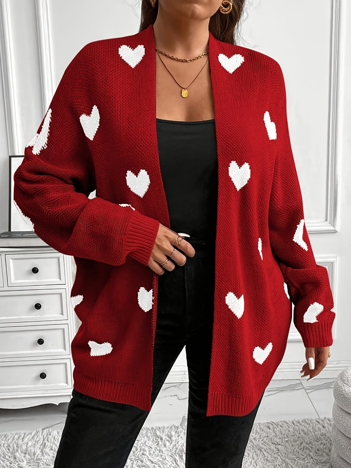 KissICON Knitwear Cozy Plus Size Heart Cardigan for Casual Comfort