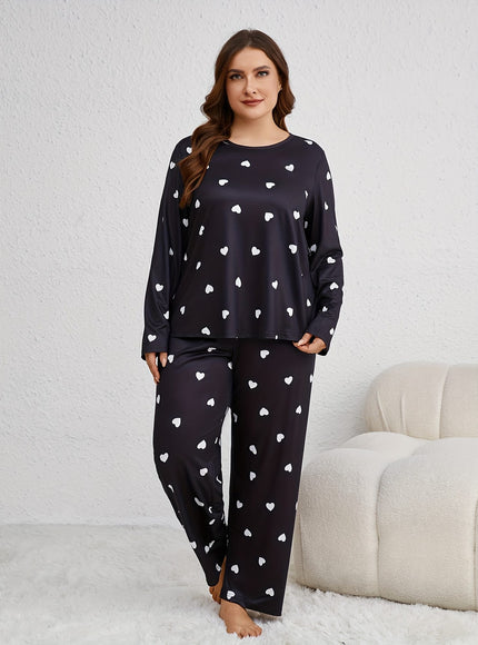 jkthpu-45 Cozy Plus Size Heart Pattern Pajama Set -