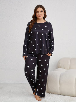 jkthpu-45 Cozy Plus Size Heart Pattern Pajama Set -