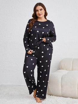 jkthpu-45 Cozy Plus Size Heart Pattern Pajama Set -