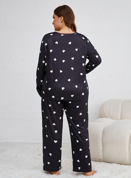 jkthpu-45 Cozy Plus Size Heart Pattern Pajama Set -
