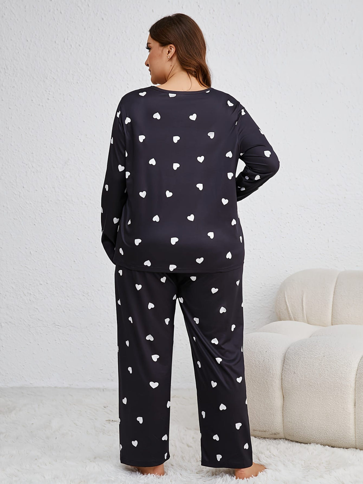 jkthpu-45 Cozy Plus Size Heart Pattern Pajama Set -