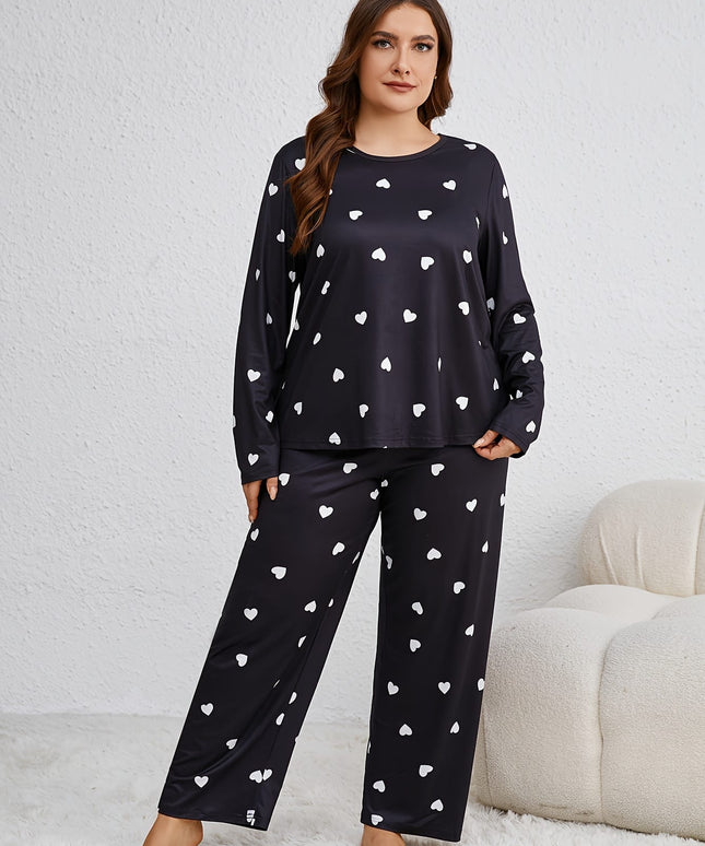 jkthpu-45 Cozy Plus Size Heart Pattern Pajama Set -