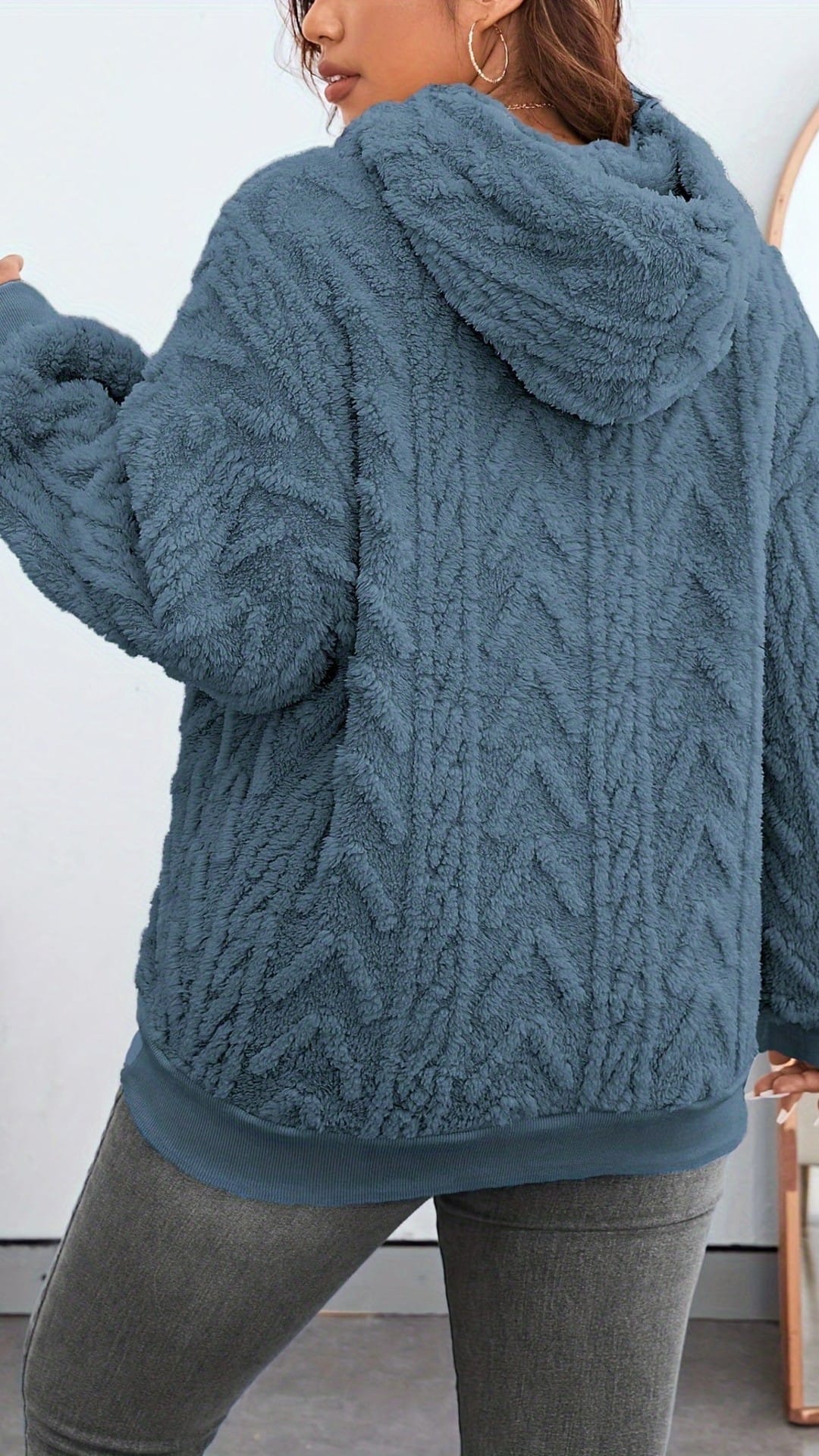 jkthpu-45 Cozy Plus Size Teddy Fleece Drop Shoulder Hoodie
