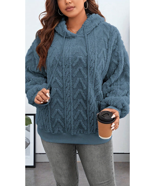 jkthpu-45 Cozy Plus Size Teddy Fleece Drop Shoulder Hoodie