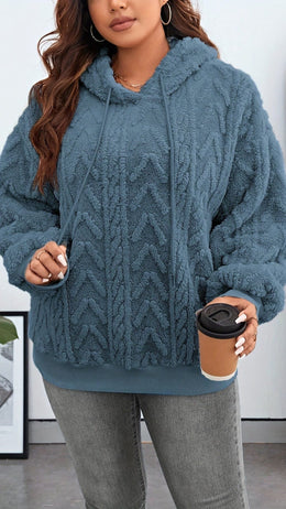 jkthpu-45 Cozy Plus Size Teddy Fleece Drop Shoulder Hoodie