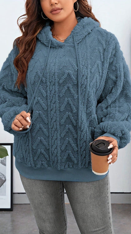 jkthpu-45 Cozy Plus Size Teddy Fleece Drop Shoulder Hoodie