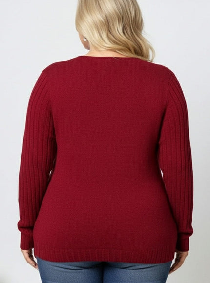 jkthpu-45 Cozy Plus Size VNeck Ribbed Sweater Casual FallWinter Essential